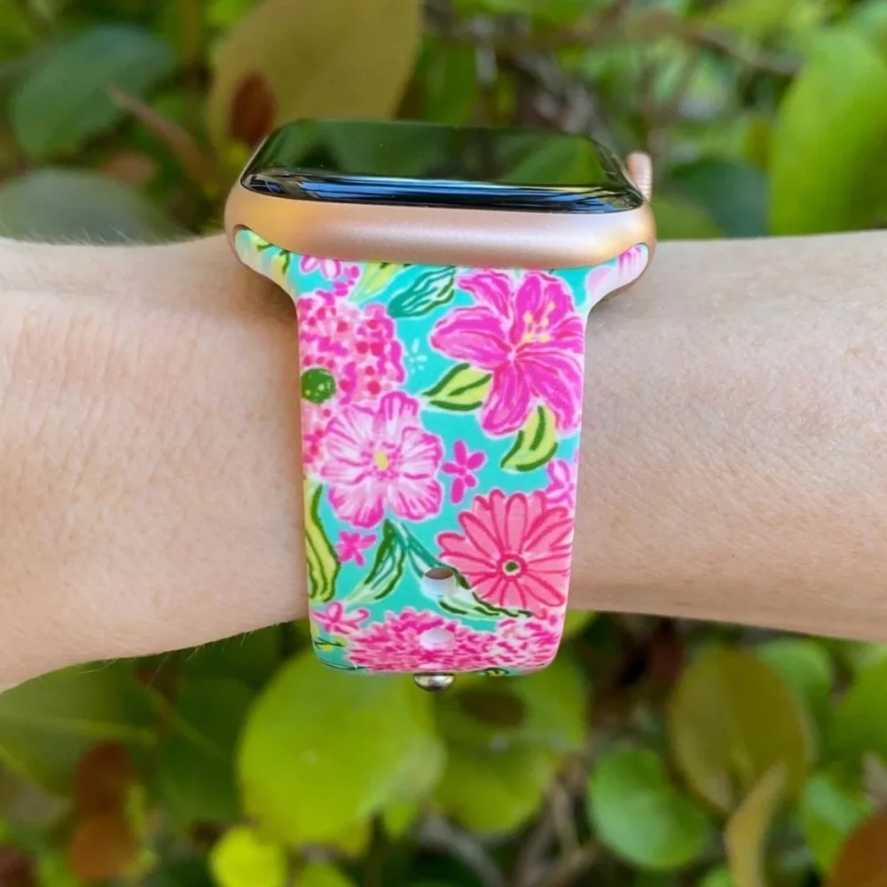 🆕 Silicone Floral/Tropical Print Silicone Apple Watch Band- Sz S/M 38/40